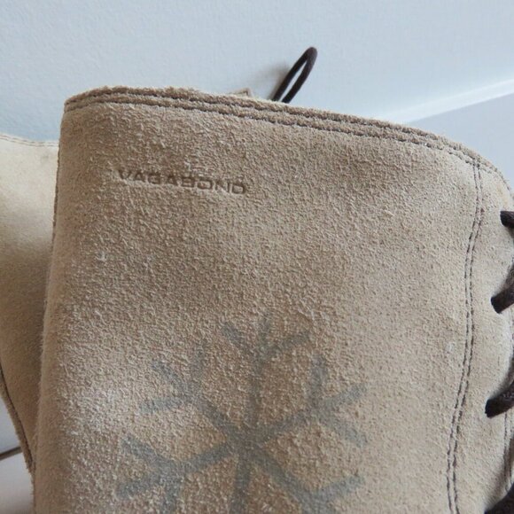 VAGABOND Cream Suede Leather Lace Up Snowflake Moccasin Winter Boots Size 6.5 - Picture 3 of 16